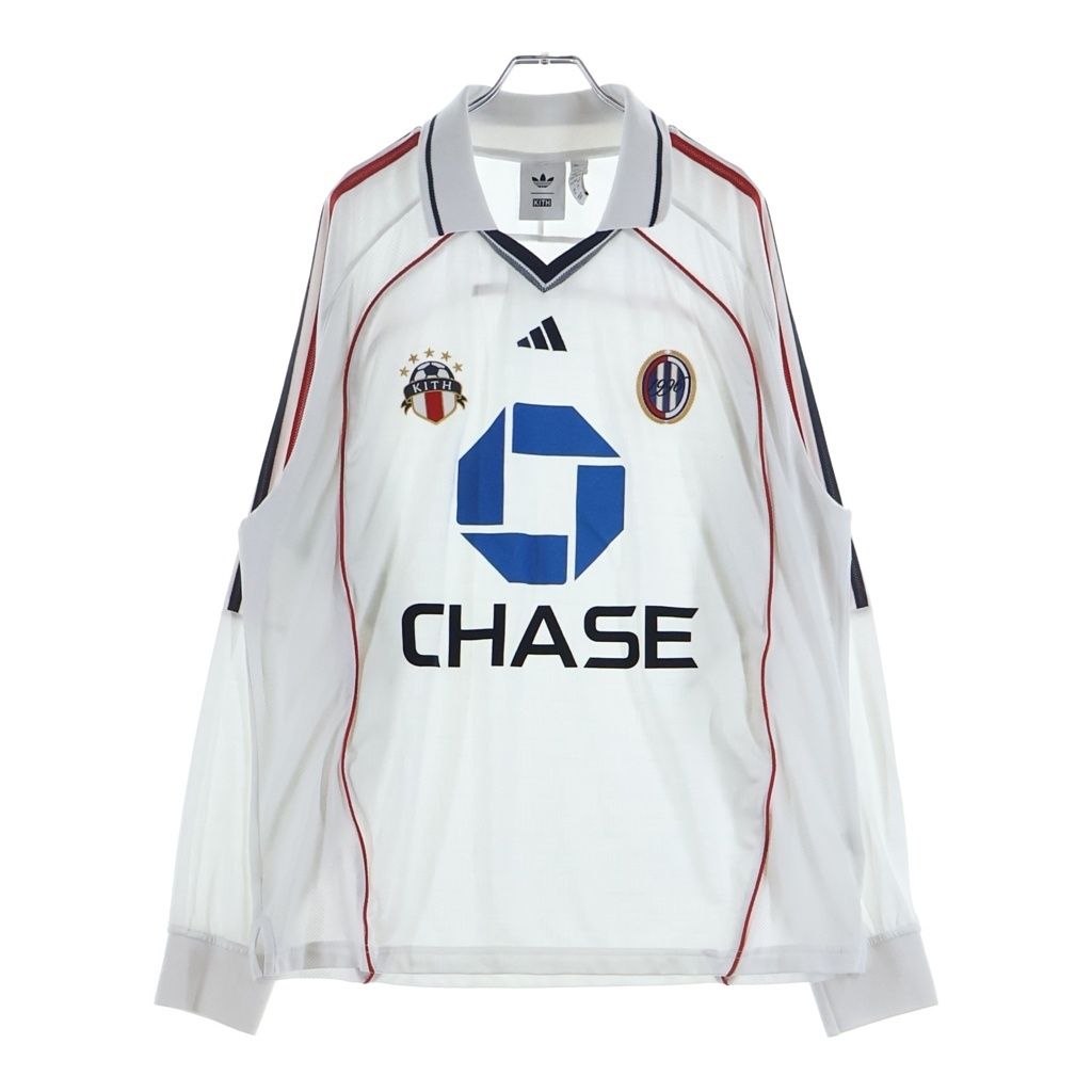 adidas (アディダス) ×KITH FOOTBALL CHASE LONG SLEEVE JERSEY キス フットボール チェイス ジャージー プルオーバー 長袖ゲームTシャツ カットソー ホワイト JF3237