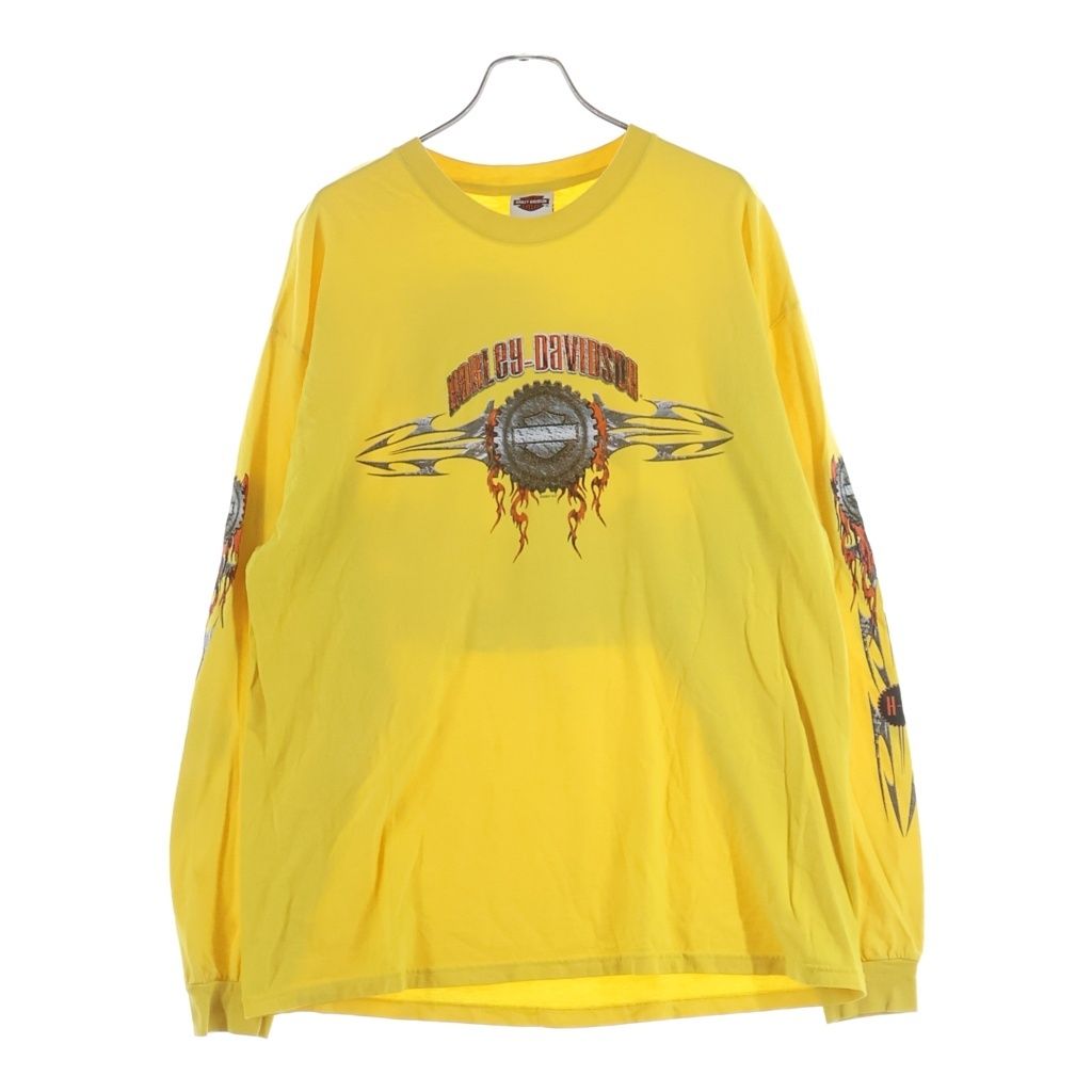 HARLEY DAVIDSON (ハーレーダビッドソン) 00s 袖ファイヤーフレイム プリント 長袖Tシャツカットソー イエロー
