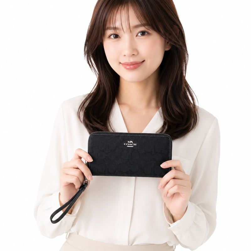 ?コーチ COACH　ロング ジップ アラウンド ウォレット・シグネチャー ジャカード　CU150 SBKBK