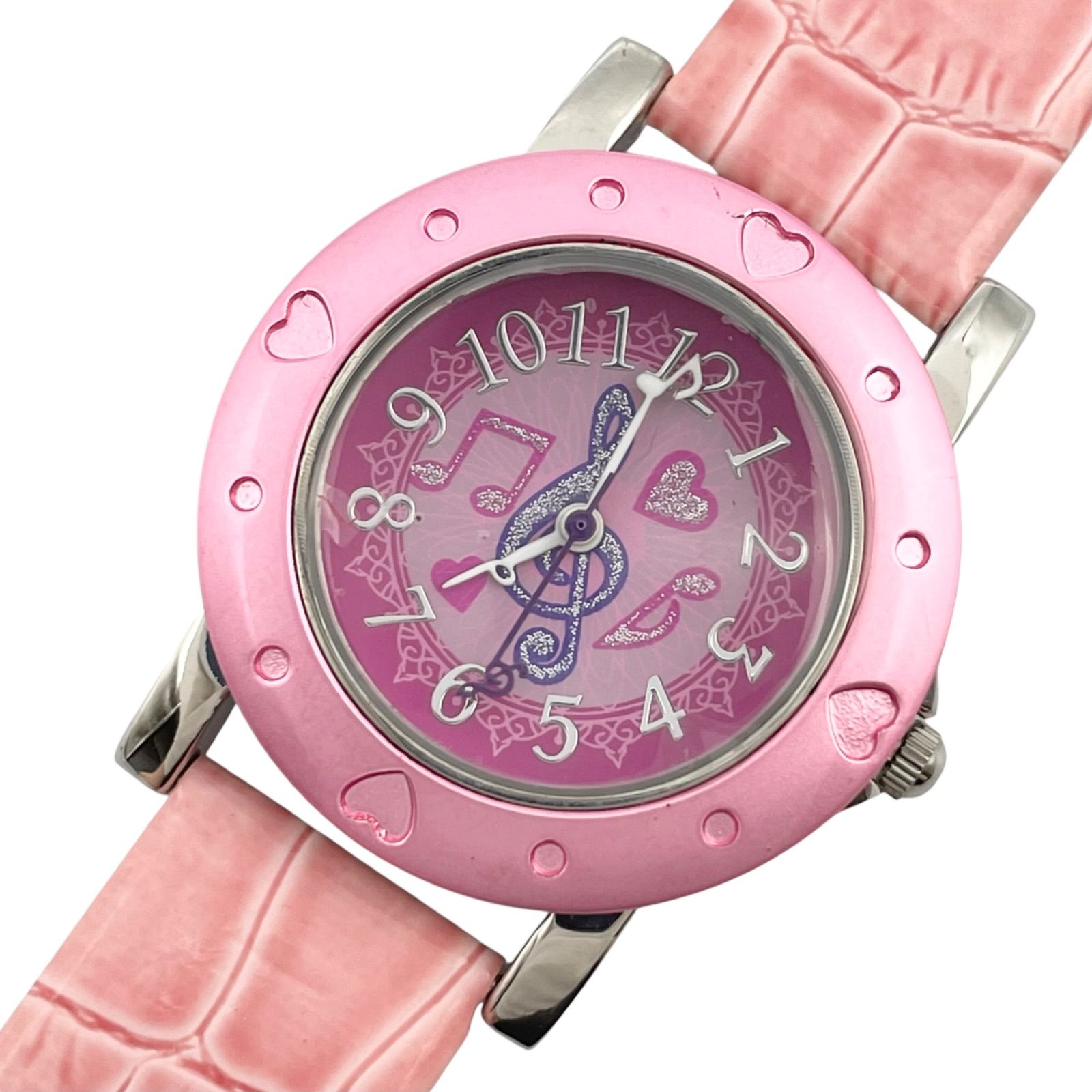 Working/Brand New Battery Studio Alice Studio Alice Watch Quartz Kids Pink Musical Note Heart Y2K Retro Leather Band Analog 3 Hands [p7]
