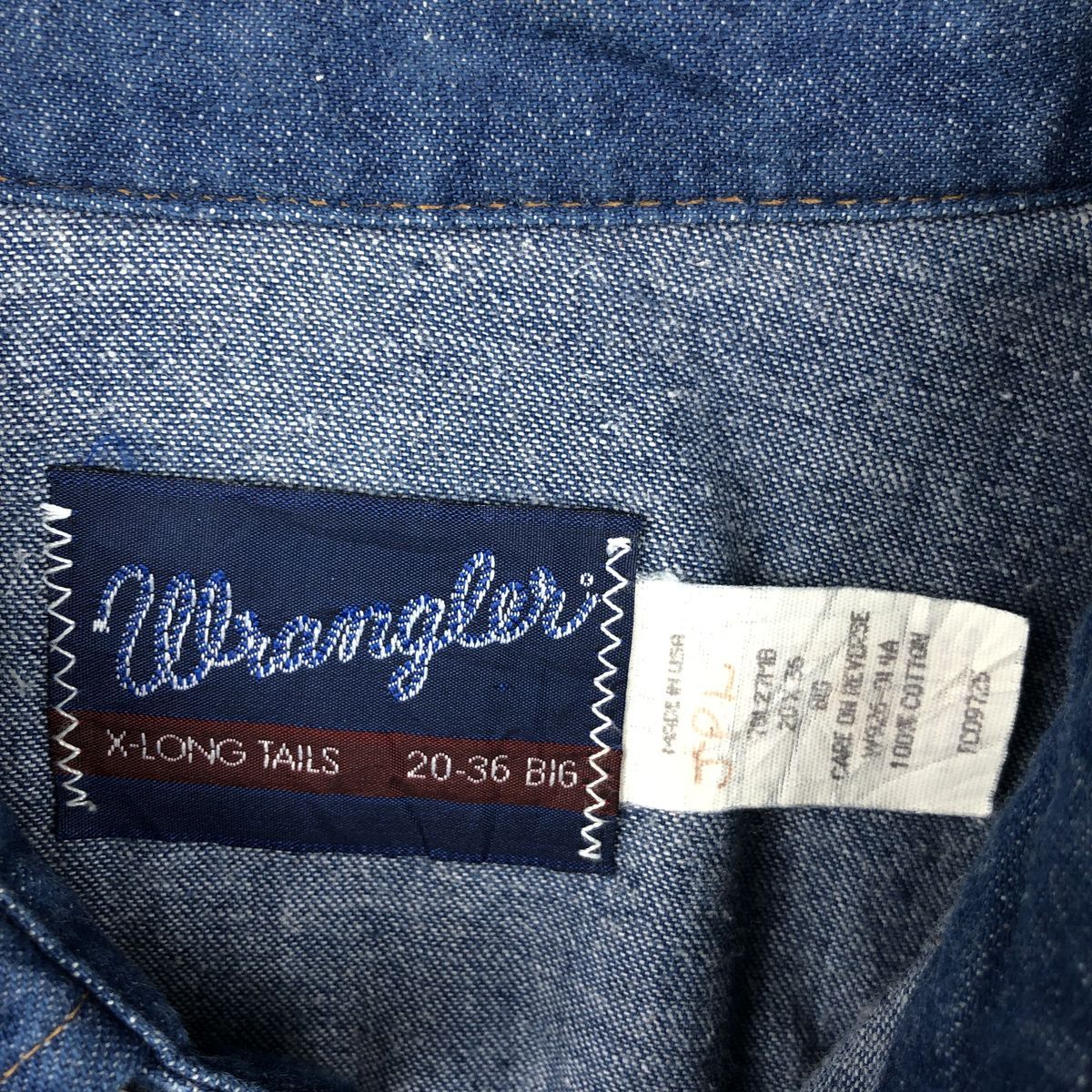 古着 80~90年代 ラングラー Wrangler 長袖 デニムウエスタンシャツ USA