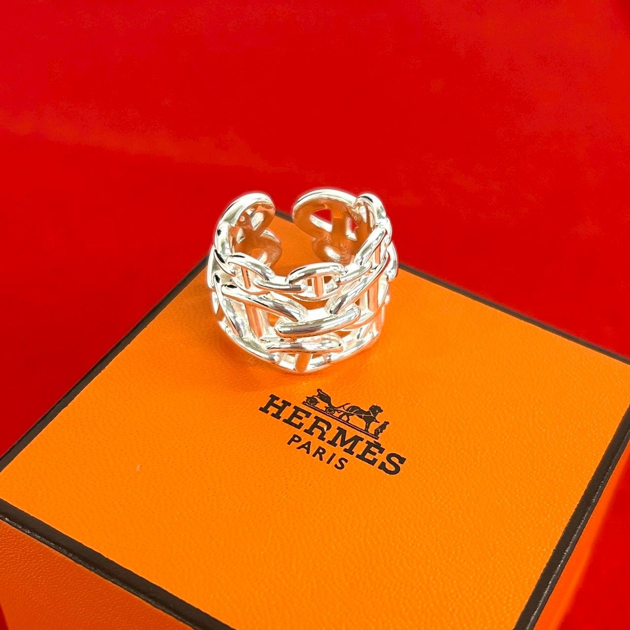 極 美品 箱付き HERMES エルメス シェーヌダンクル アンシェネ GM リング シルバー925 指輪 19号 アクセサリー メンズ シルバー 39105