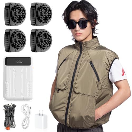 【新品】[Hon&Guan] ファン付きベスト 空調作業服 4ファン 大風量型 日焼け止め型 静音高風圧型 ファンバッテリーセット Type-C急速充電 UPF50+ 20000mAh大容量 LED残量表示 PSE認証済 フルセット
