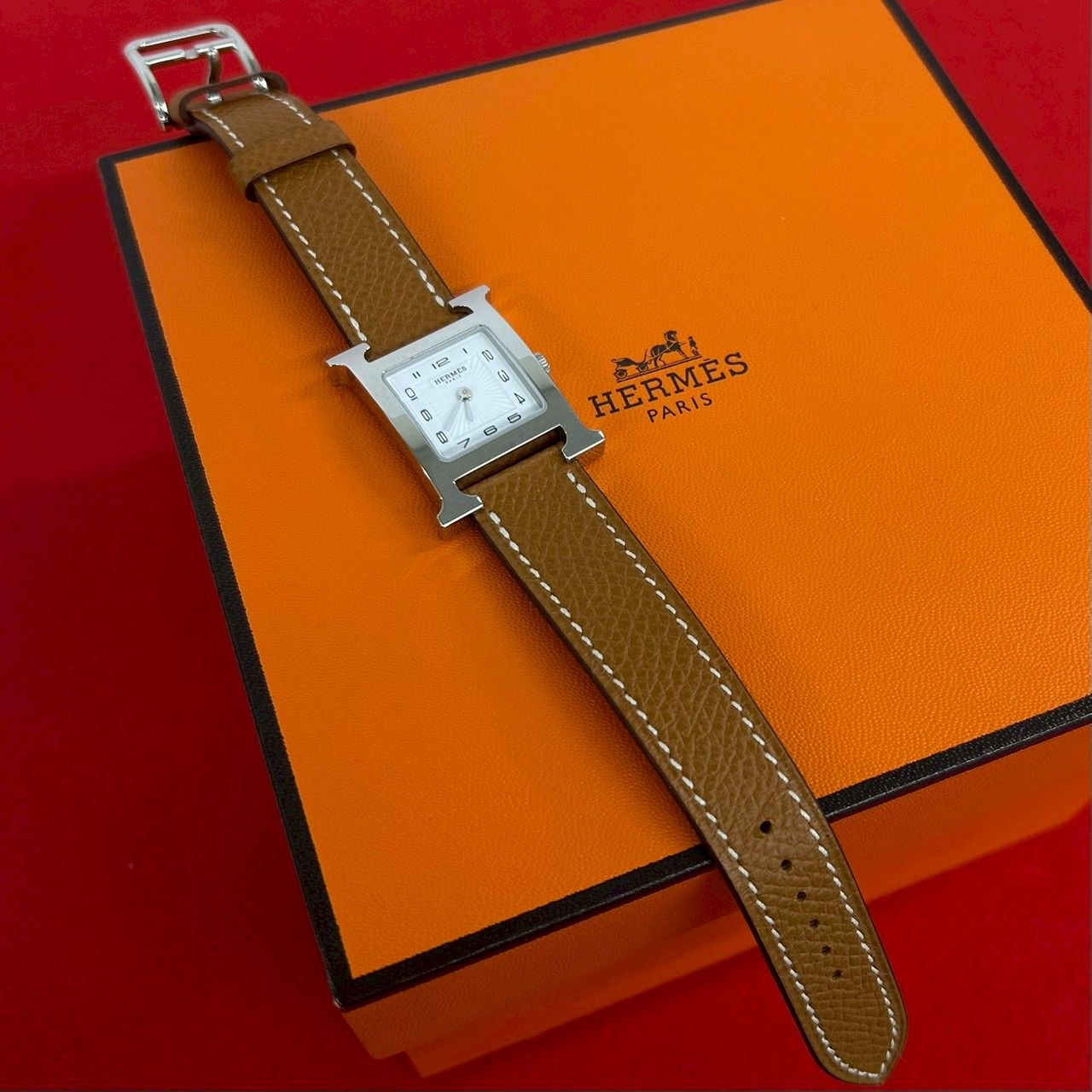 稼働品 未使用保管品 箱付き HERMES エルメス Hウォッチ ステンレス