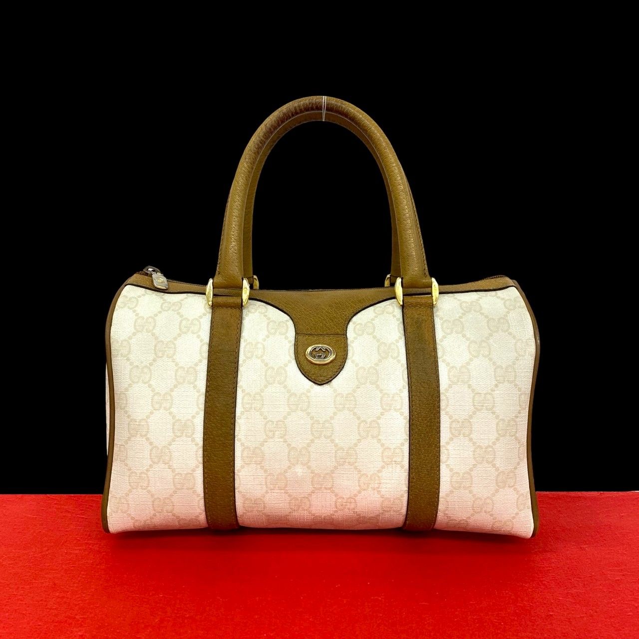 GUCCI GG ボストンバッグ オールドグッチ　ベージュ ロゴ レザー　金具 極 美品 GUCCI グッチ オールドグッチ ヴィンテージ GG ロゴ 柄 レザー