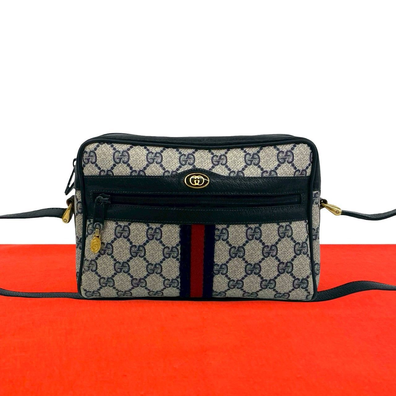 極 美品 GUCCI グッチ オールドグッチ シェリーライン GG ロゴ 柄 金具