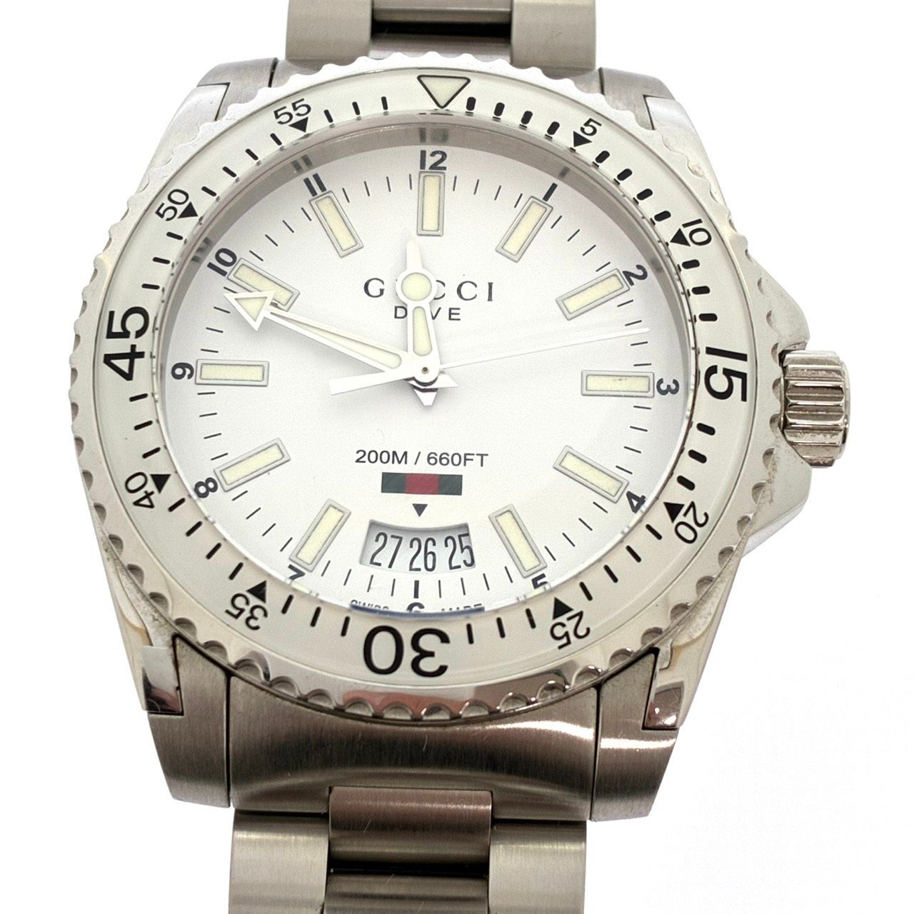 保証書付 稼働品 グッチ GUCCI ダイヴ DIVE YA136302 SS クオーツ メンズ 腕時計 2016年11月購入 ホワイト シルバー メンズ 136.3 ♯1146010186