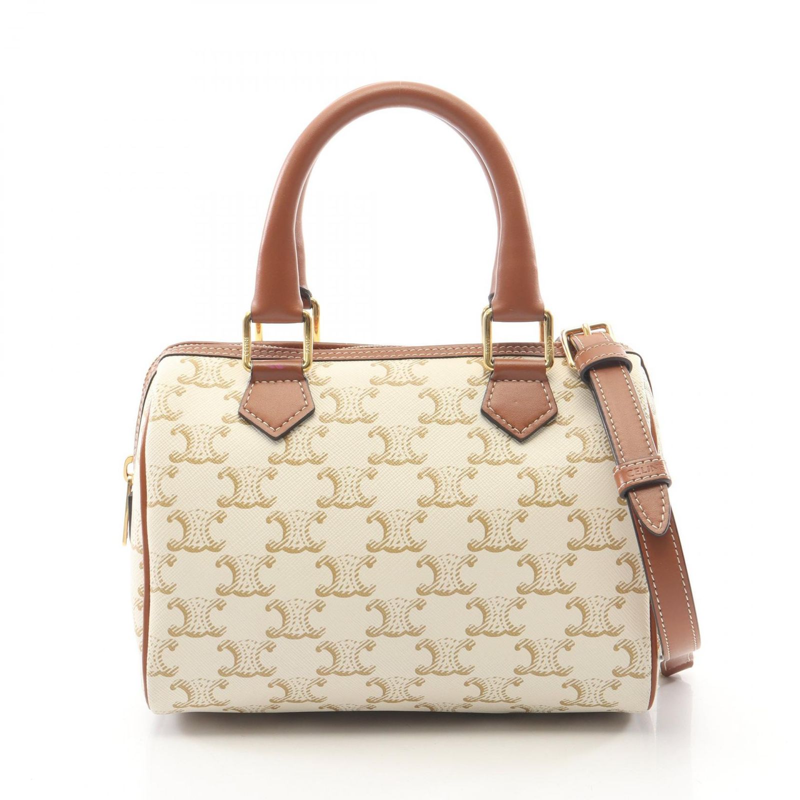 セリーヌ CELINE ハンドバッグ トリオンフ 2WAY アイボリー/ブラウン PVCコーティングキャンバス レザー トリオンフ スモール ボストン レディース Used A