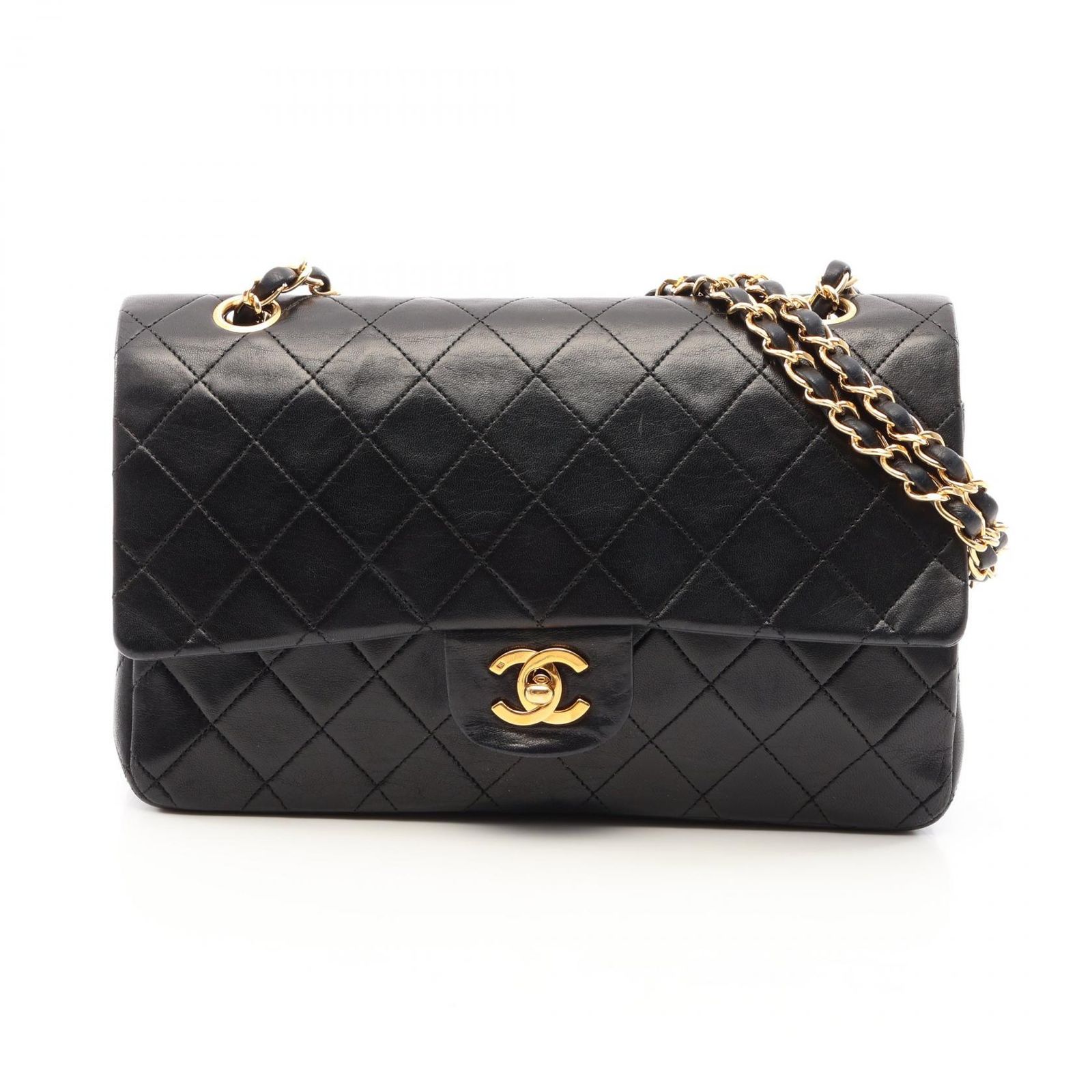 シャネル CHANEL ショルダーバッグ マトラッセ Wフラップ ブラック ラムスキン（羊革） マトラッセ ダブルフラップ チェーンショルダー レディース Used B