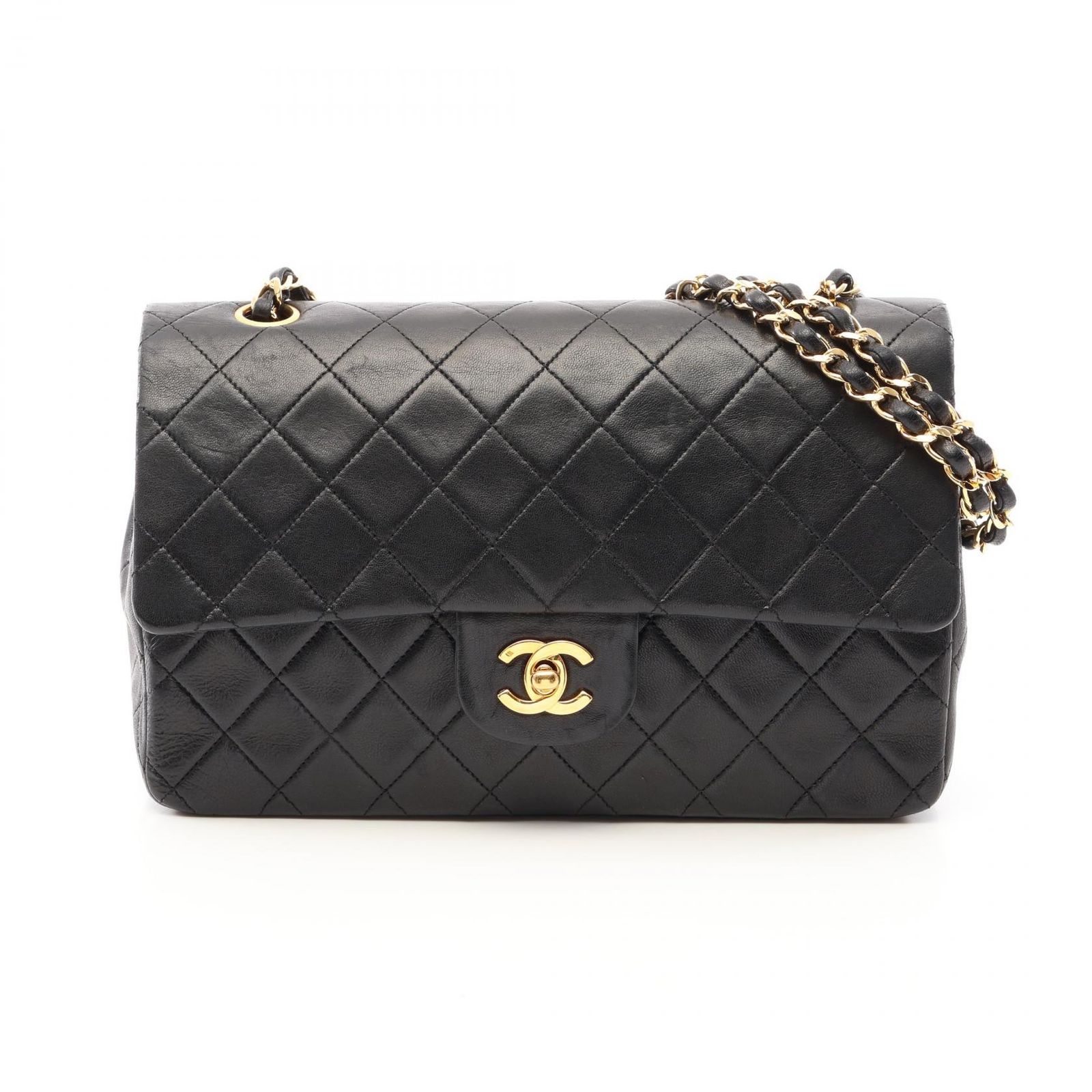 シャネル CHANEL ショルダーバッグ マトラッセ Wフラップ ブラック ラムスキン(羊革) マトラッセ ダブルフラップ チェーンショルダー レディース Used B