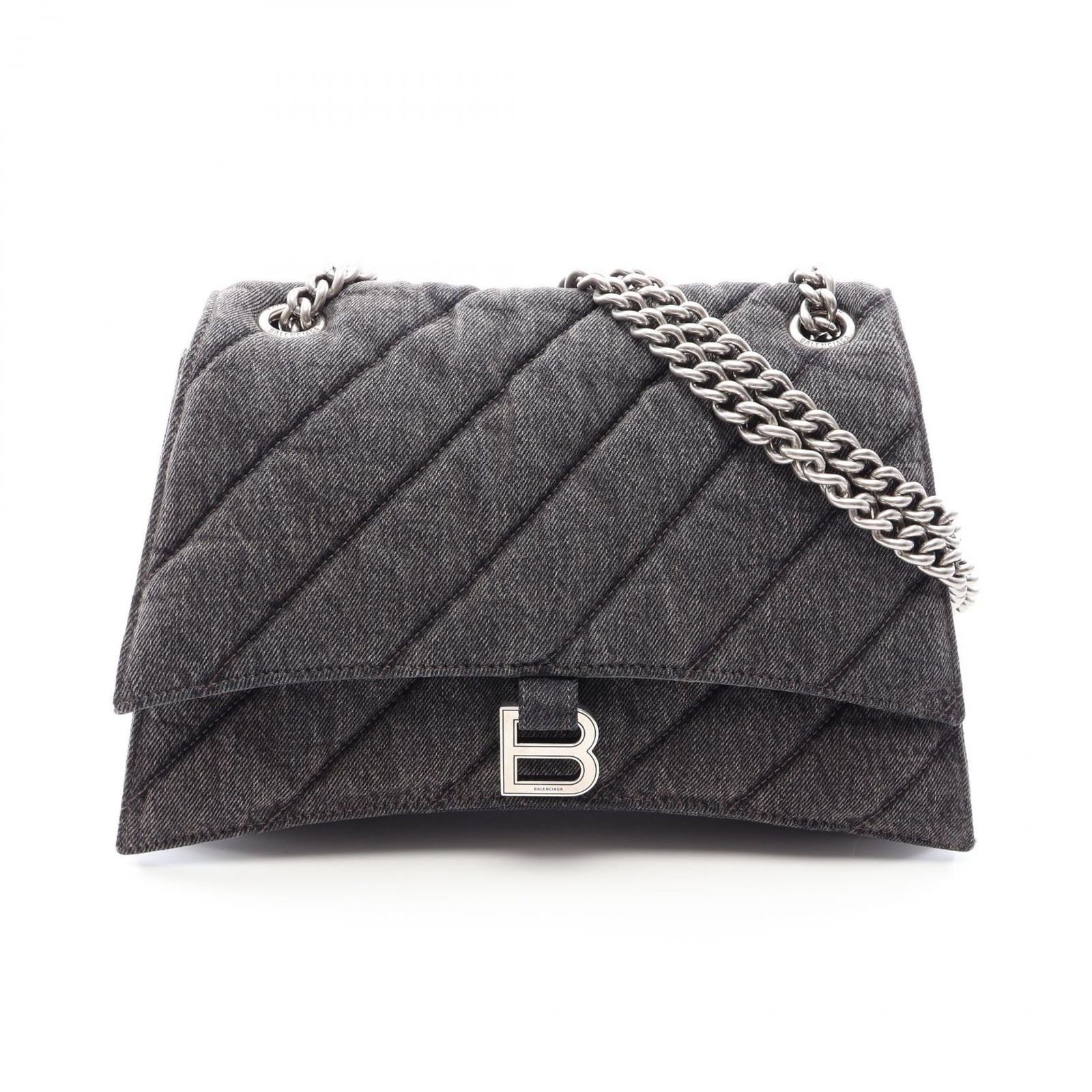バレンシアガ BALENCIAGA ショルダーバッグ CRUSH クラッシュ ミディアム キルティング デニムブラック デニム クラッシュ ミディアム レディース Used B