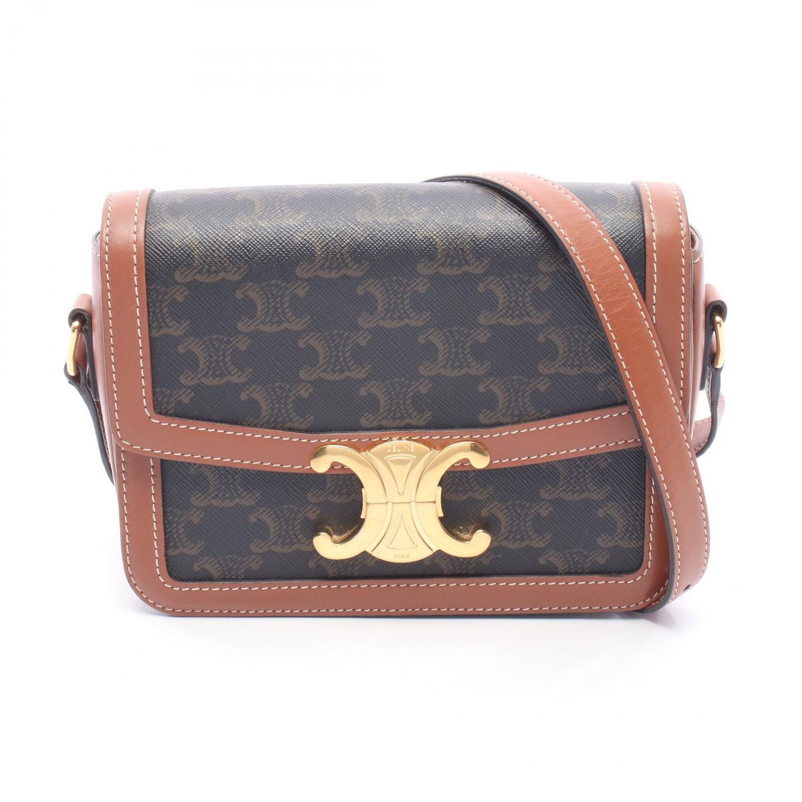 セリーヌ CELINE ショルダーバッグ ティーン トリオンフ 188882BZ4.04LU ブラウン/ブラック PVCコーティングキャンバス レザー ティーン トリオンフ レディース Used A 168,400円