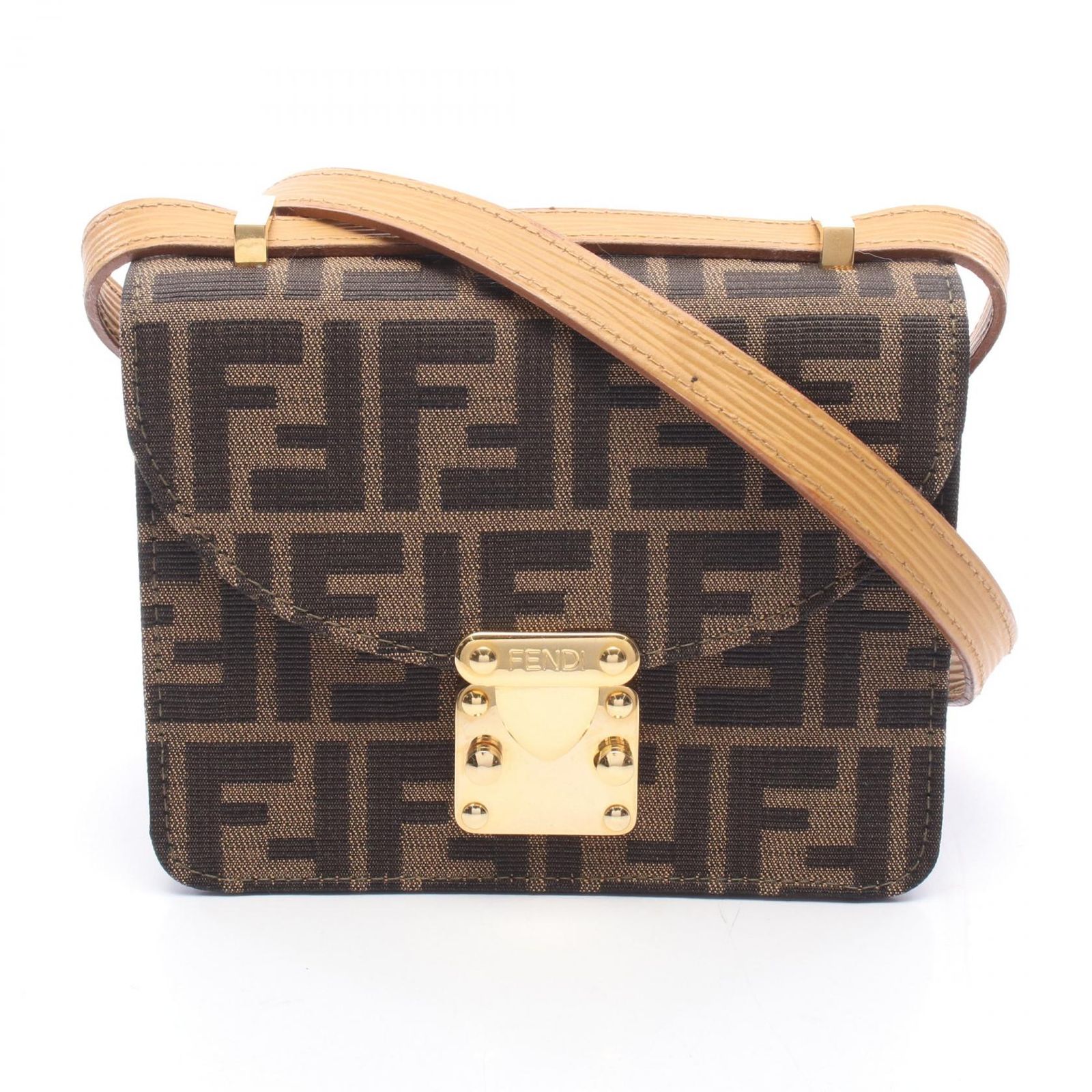 フェンディ FENDI ショルダーバッグ ズッカ ブラウン/ブラック/キャメル キャンバス レザー ズッカ ショルダーバッグ レディース Used A 81,290円