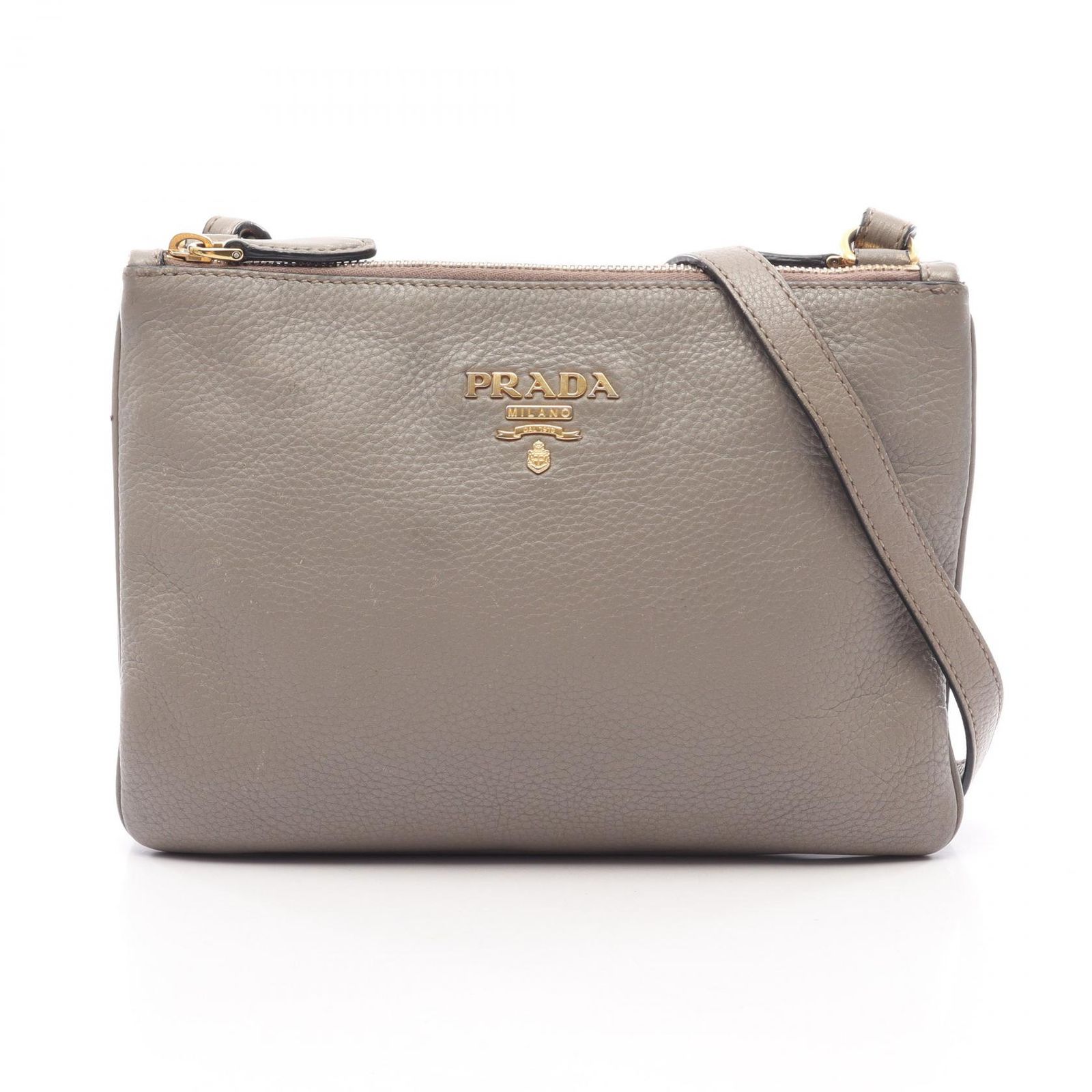プラダ PRADA ショルダーバッグ グレージュ レザー ヴィッテロ フェニックス ショルダーバッグ レディース Used B