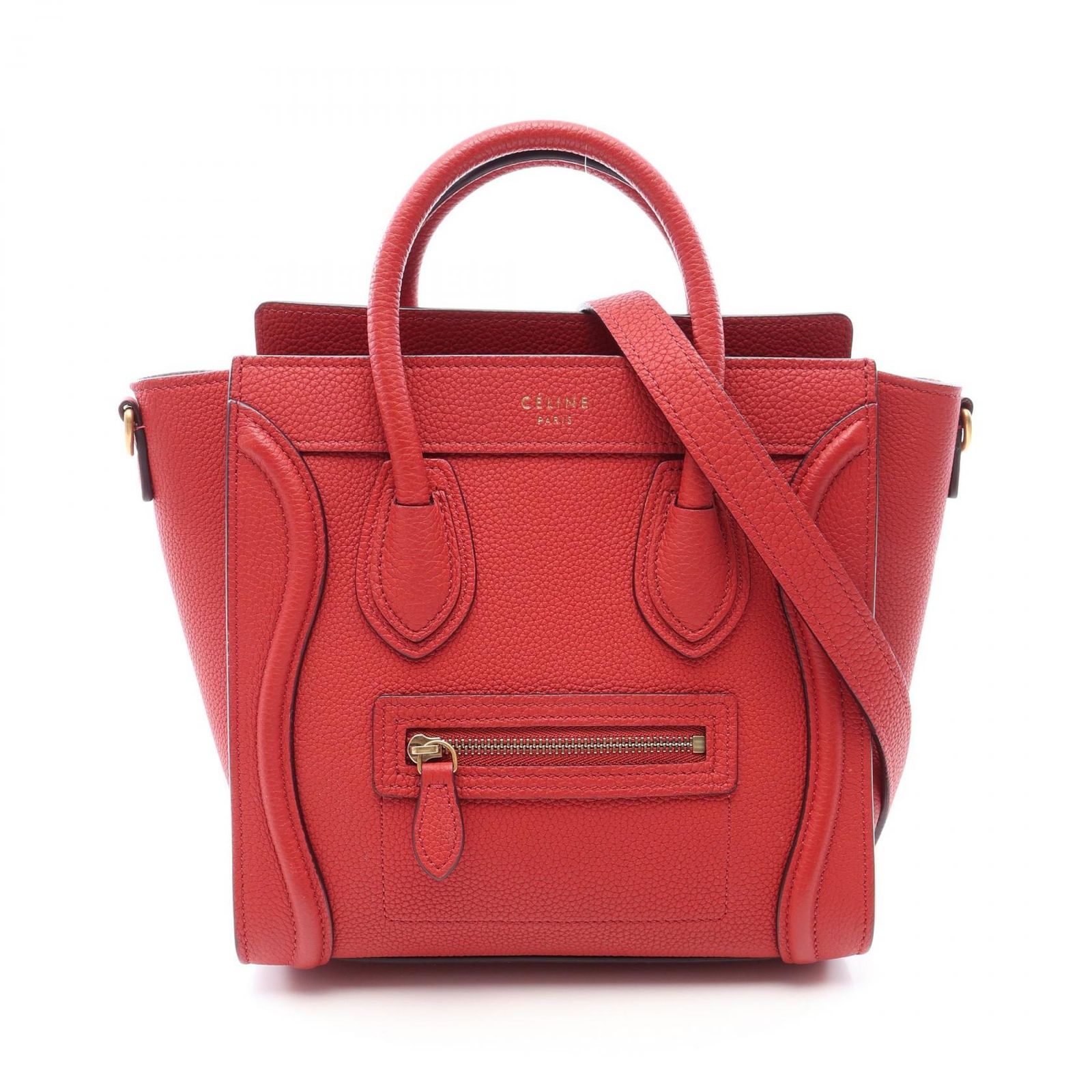 セリーヌ CELINE ハンドバッグ ラゲージ ナノショッパー 2WAY レッド レザー ラゲージ ナノ ショッパー レディース Used A