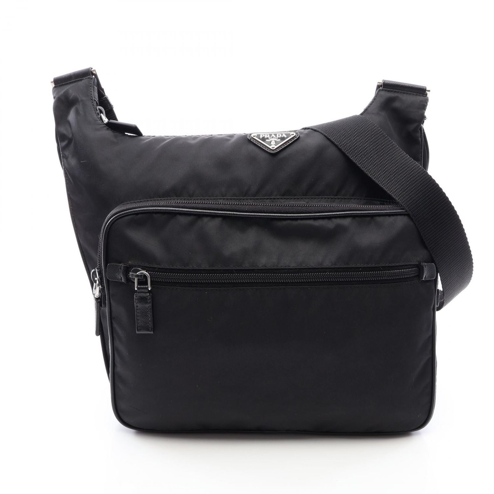 プラダ PRADA ショルダーバッグ 三角プレート ブラック ナイロン サフィアーノレザー Re-Nylon ショルダーバッグ レディース Used B