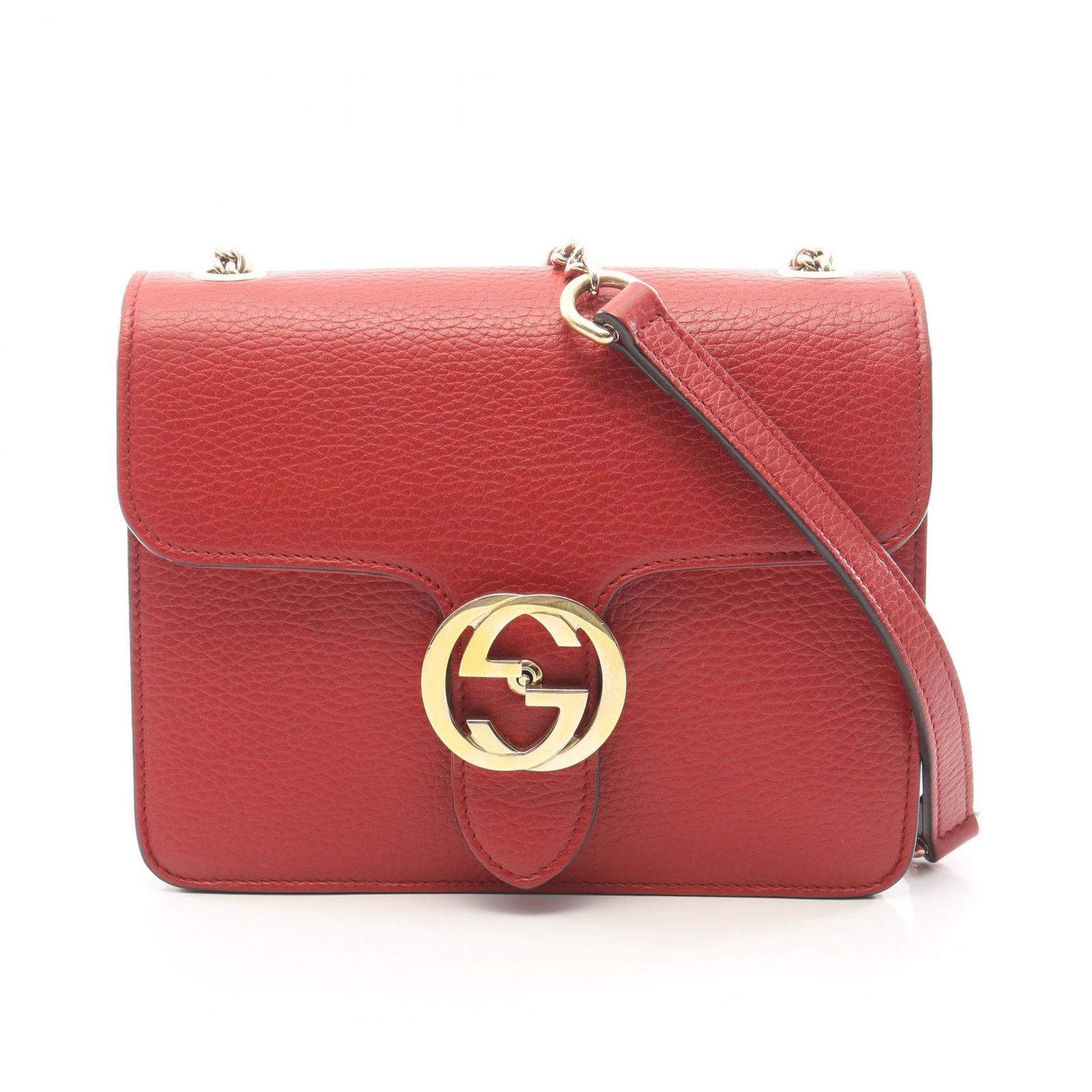 グッチ GUCCI ショルダーバッグ インターロッキングG 510304 レッド レザー インターロッキングG チェーンショルダーバッグ レディース Used A