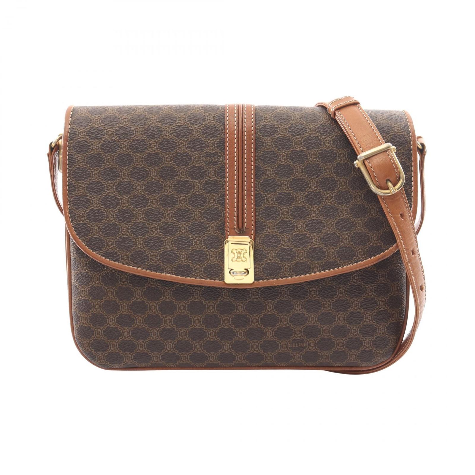 セリーヌ CELINE ショルダーバッグ マカダム ブラウン/ダークブラウン PVCコーティングキャンバス レザー マカダム ショルダーバッグ レディース Used B