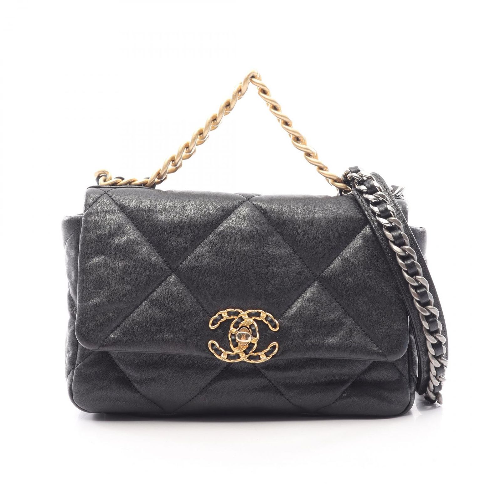 シャネル CHANEL ショルダーバッグ 19 ディズヌフ マトラッセ コンビ金具 2WAY AS1160 ブラック ラムスキン（羊革） CHANEL19 マトラッセ チェーンショルダー レディース