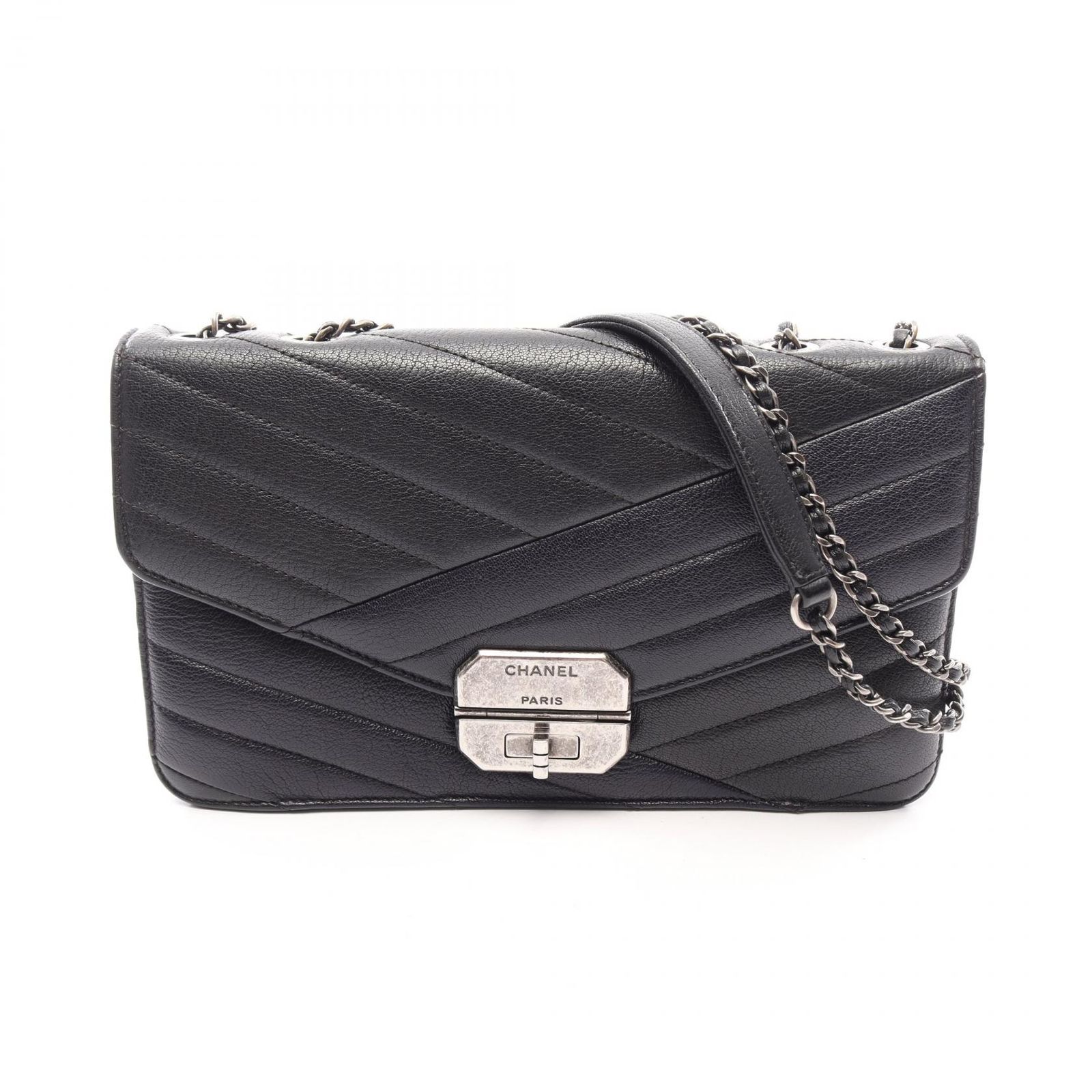 シャネル CHANEL ショルダーバッグ 2.55 バイアスステッチ ネイビー レザー 2.55 バイアスステッチ チェーンショルダー レディース Used B 157,900円