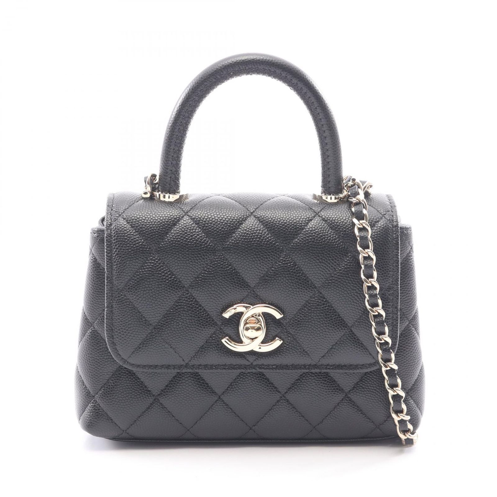 シャネル CHANEL ショルダーバッグ ココハンドル ミニマトラッセ 2WAY AP4244 ブラック キャビアスキン(グレインドカーフ) ココハンドル マトラッセ 2wayチェーンショルダー