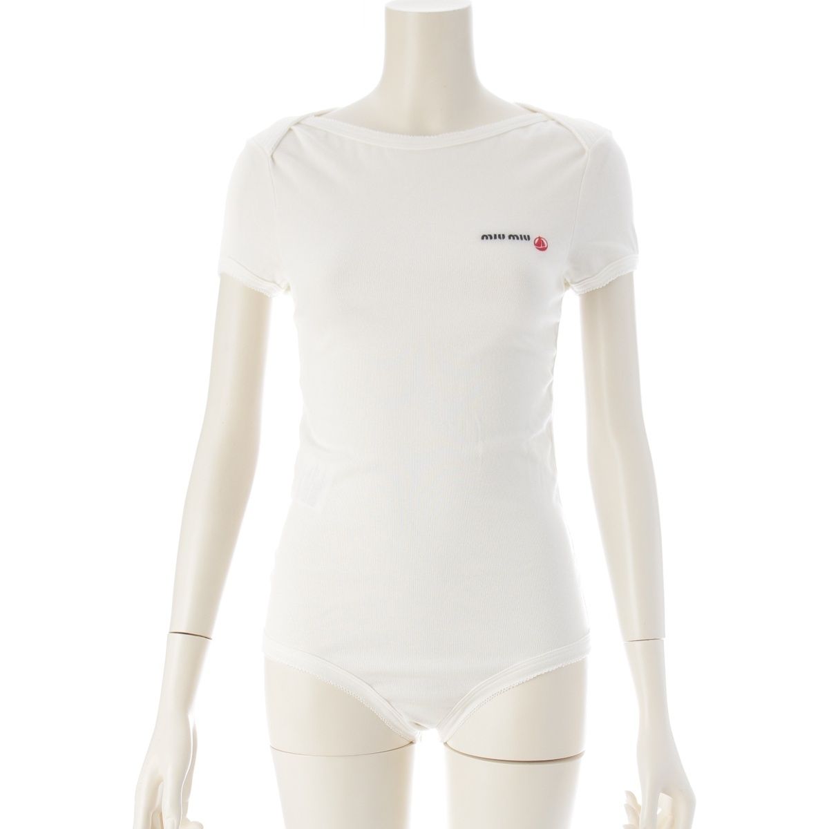 ミュウミュウ プチバトー PETIT BATEAU 25SS コットン ストレッチジャージー ボディスーツ 半袖 カットソー MJA897 ホワイト S【中古】
