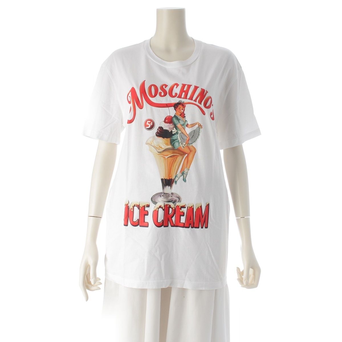 モスキーノ コットン ICE CREAM クルーネック 半袖Ｔシャツ 221Z A07150241 ホワイト【中古】