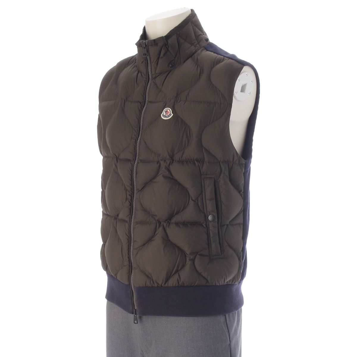 モンクレール 17年 MAGLIA GILET ダウン スウェット ドッキング ベスト アウター カーキ ネイビー M【中古】 モンクレール 17年 MAGLIA GILET ダウン スウェット ドッキング ベスト