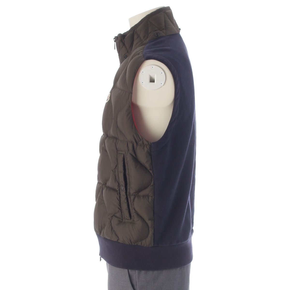 モンクレール 17年 MAGLIA GILET ダウン スウェット ドッキング ベスト アウター カーキ ネイビー M【中古】 モンクレール 17年 MAGLIA GILET ダウン スウェット ドッキング ベスト