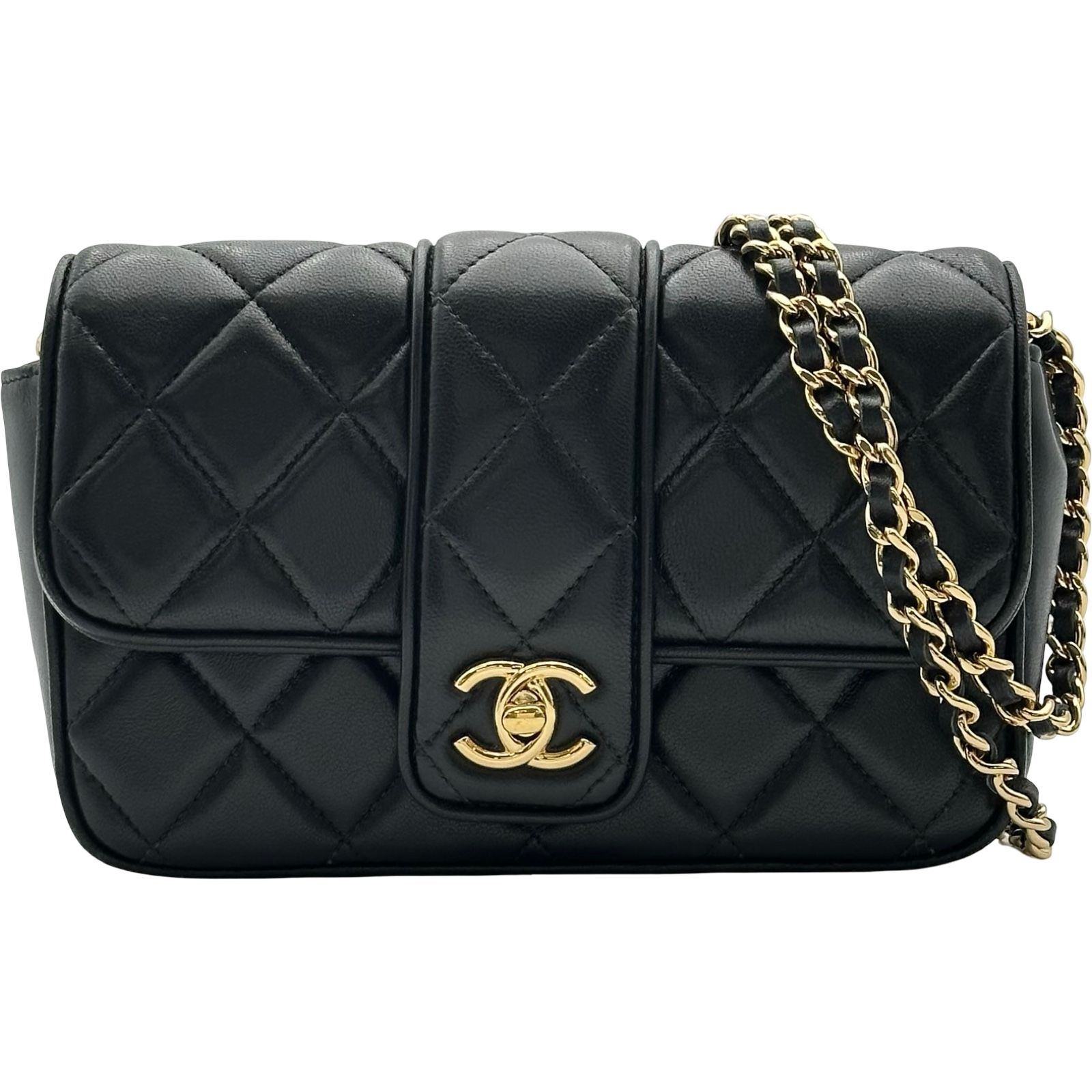 シャネル CHANEL チェーンポシェット ブラック ゴールド金具 ラムスキン レディース ショルダーバッグ