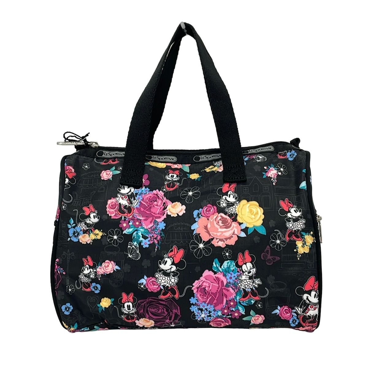 LESPORTSAC(レスポートサック) ハンドバッグ - 黒×ブルー×マルチ 花柄/ミニー/Disney