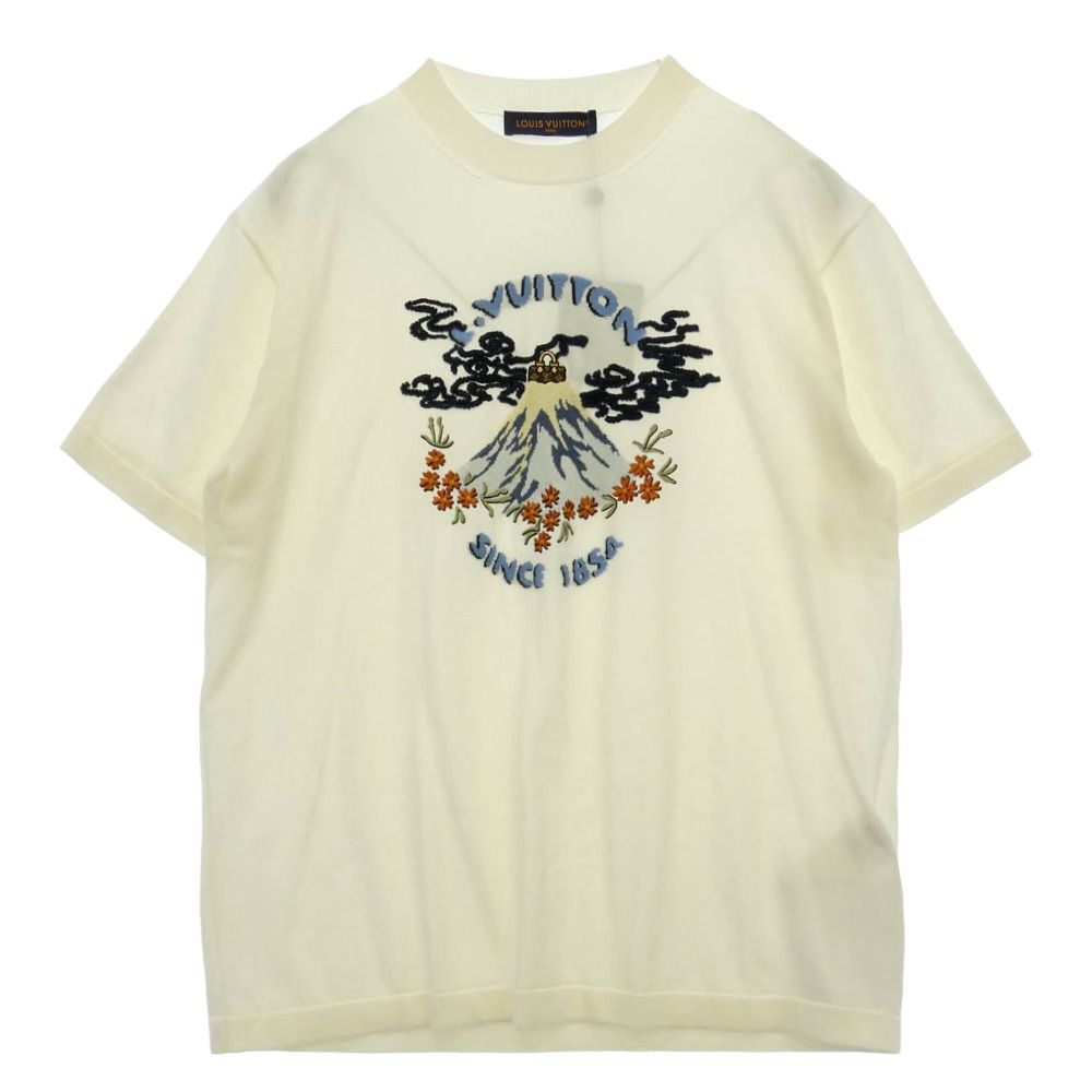 LOUIS VUITTON ルイ・ヴィトン 1AIMAU × NIGO ファレル・ウイリアムスト スリーブショート ニット クルーネック オーガニックコットン 半袖 刺繍 ロゴ サマーニット ホワイト系 XL【新古品】【未使用】【中古】 LOUIS VUITTON ルイ・ヴィトン 1AIMAU × NIGO ファレル・ウイリアムス