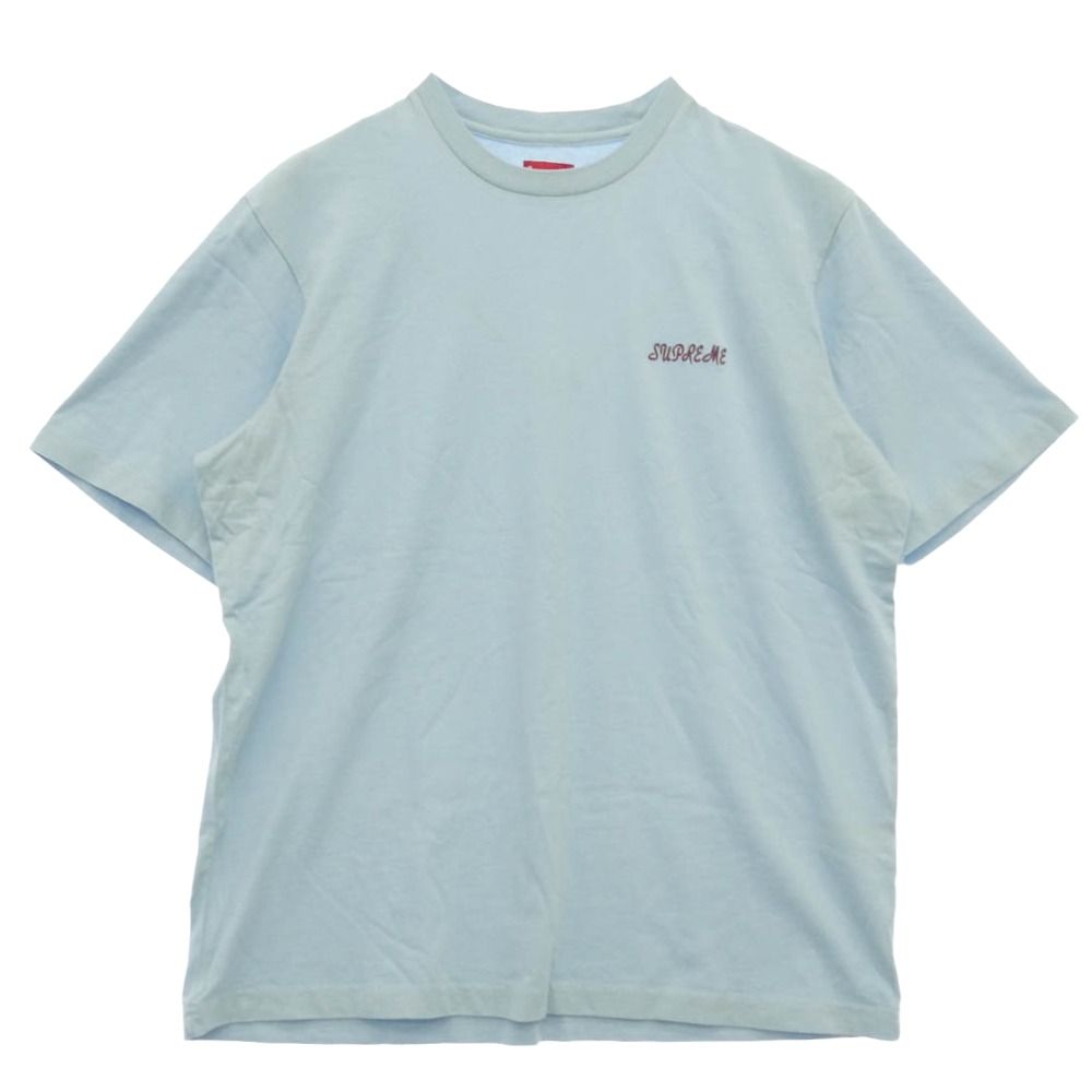 Supreme シュプリーム 23SS Washed Script S/S Top ウォッシュ スクリプト 半袖 刺繍ロゴ Tシャツ ライトブルー系 L【中古】