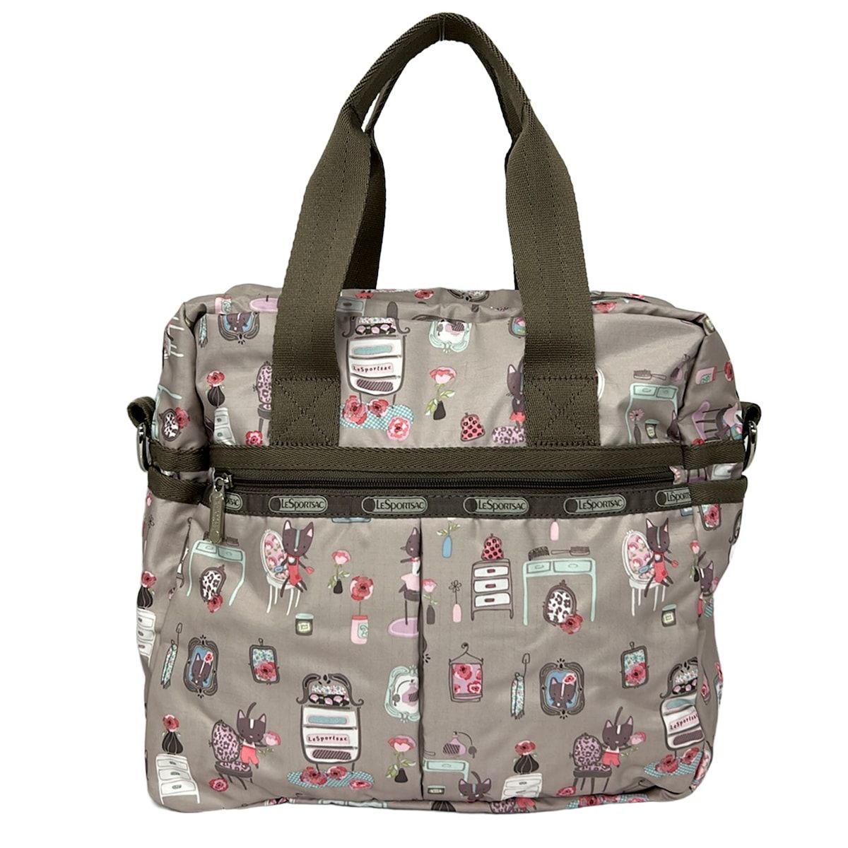 LESPORTSAC(レスポートサック) ハンドバッグ美品 - ベージュ×ピンク×マルチ ネコ