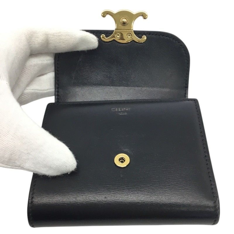 celine ブラックレザー三つ折り財布 ゴールド金具 Accessory Women