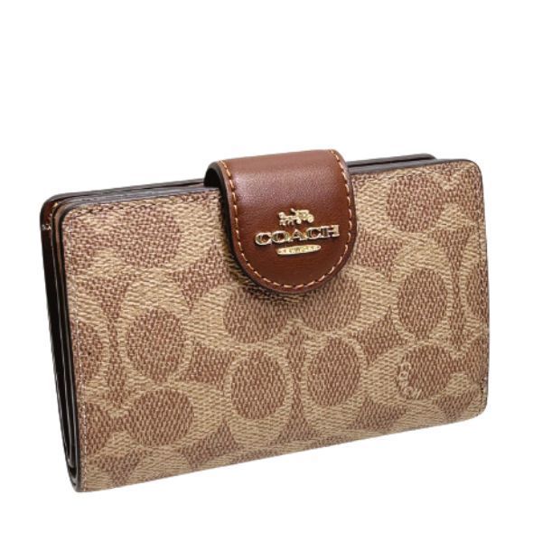 コーチ 財布 レディース COACH 折り財布 シグネチャー ミディアム コーナー ジップ ウォレット CW786 IMXHE タン×ブラウン