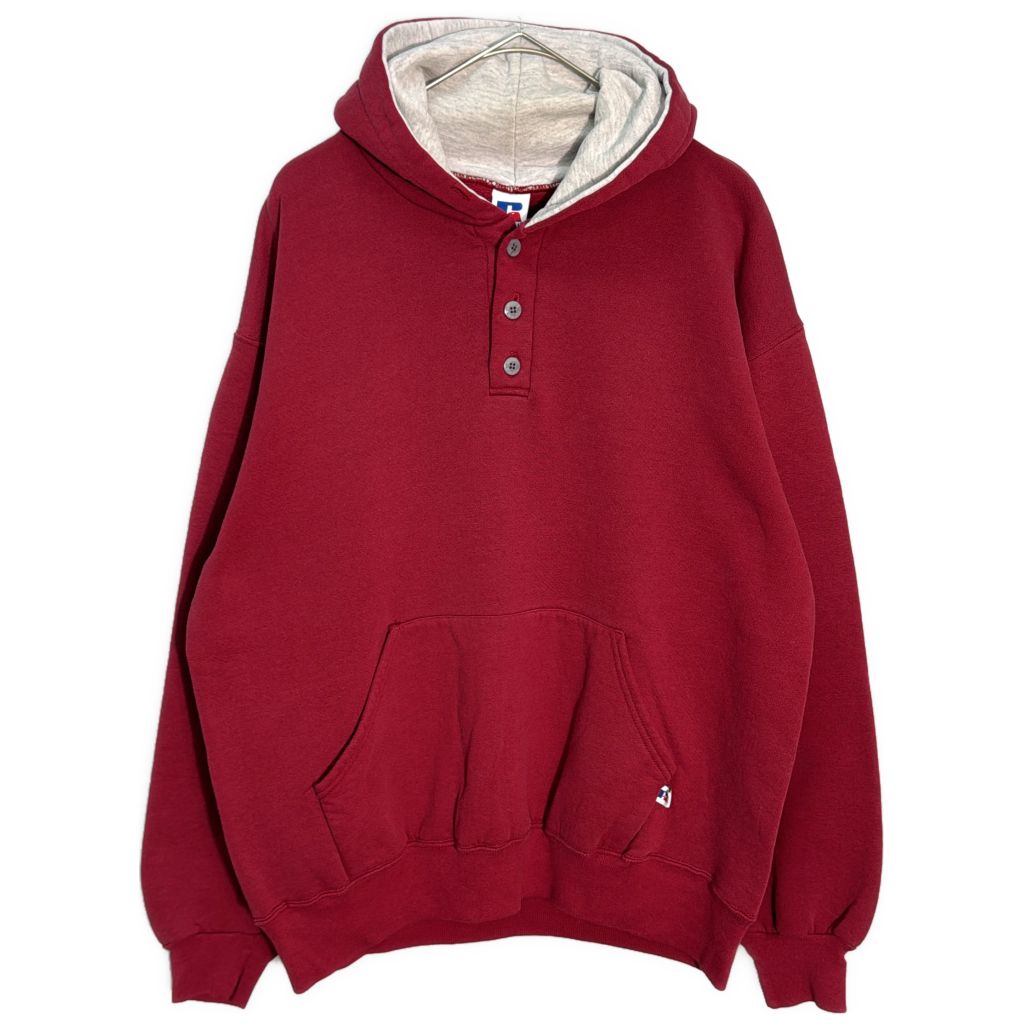 90年代 USA製 RUSSELL ATHLETIC ラッセル スウェットパーカー レッド(メンズ XL)中古 古着 Y6134