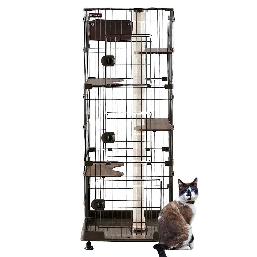 ★新品★アイリスオーヤマ 猫 ケージ キャットタワー付ケージ スリム ダークブラウン 猫用 高さ169×幅69×奥行54.5cm PCLC-703 3aa79ee0