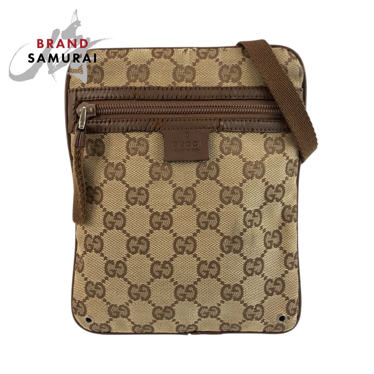 GUCCI グッチ ブラウン ベージュ GGキャンバス/レザー 90479 ショルダーバッグ ポシェット レディース 603579【中古】