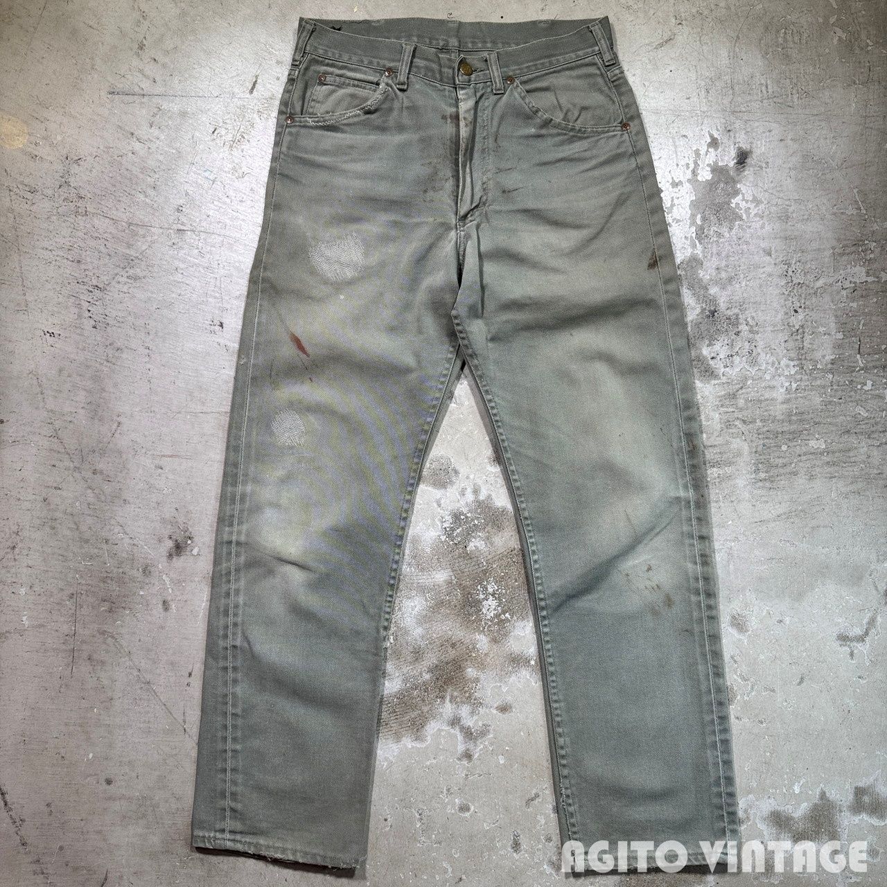 ~70's Lee RIDERS コットンツイルテーパードパンツ カツラギ オリーブ サイド黒タグ あて布有り 実寸W30 USA製