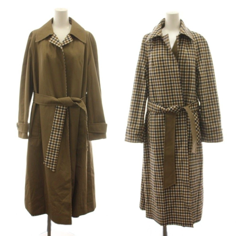【美品】アクアスキュータム　ベージュ ステンカラーコート チェック柄 アクアスキュータム AQUASCUTUM ステンカラーコート ロング リバーシブ