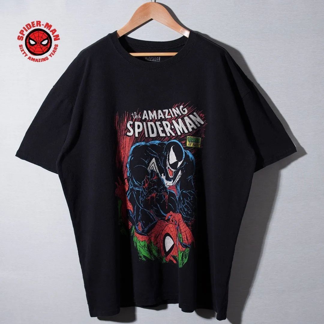 スパイダーマン Spider-Man Tシャツ XL 相当 表記 M ブラック キャラT