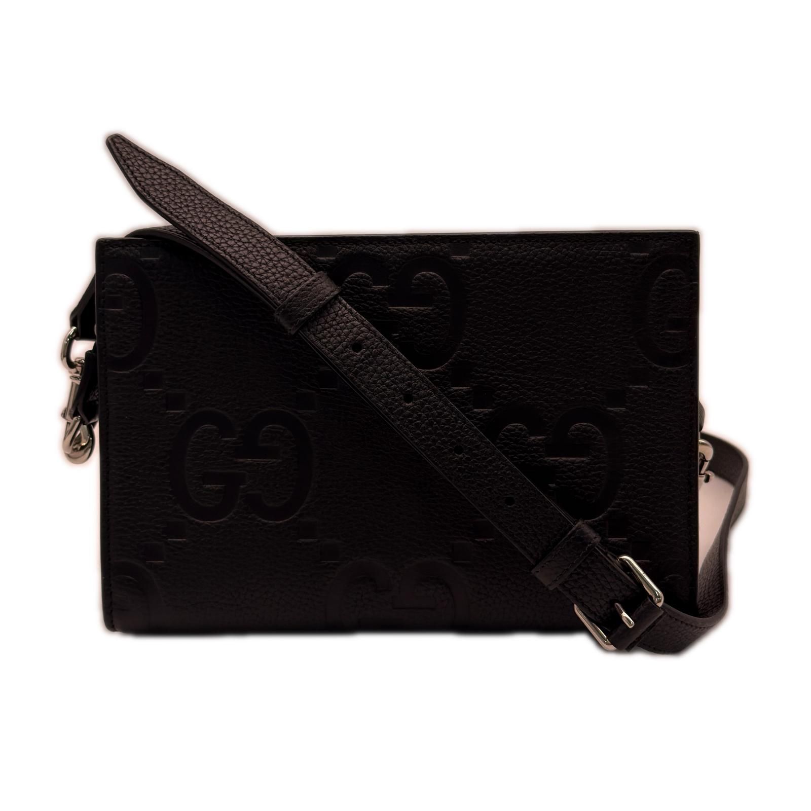 ★3日以内返品可★ 美品 GUCCI グッチ ジャンボGG ミニ バッグ 795240 2wayショルダーバッグ ブラック レザー メンズ