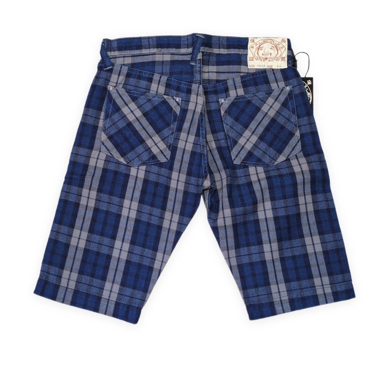 EVISU エヴィス yamane 7550 チェックショートパンツ ハーフパンツ コットン メンズ 36 ブルー 日本製 美品 EVISU エヴィス yamane 7550 チェックショートパンツ ハーフパンツ