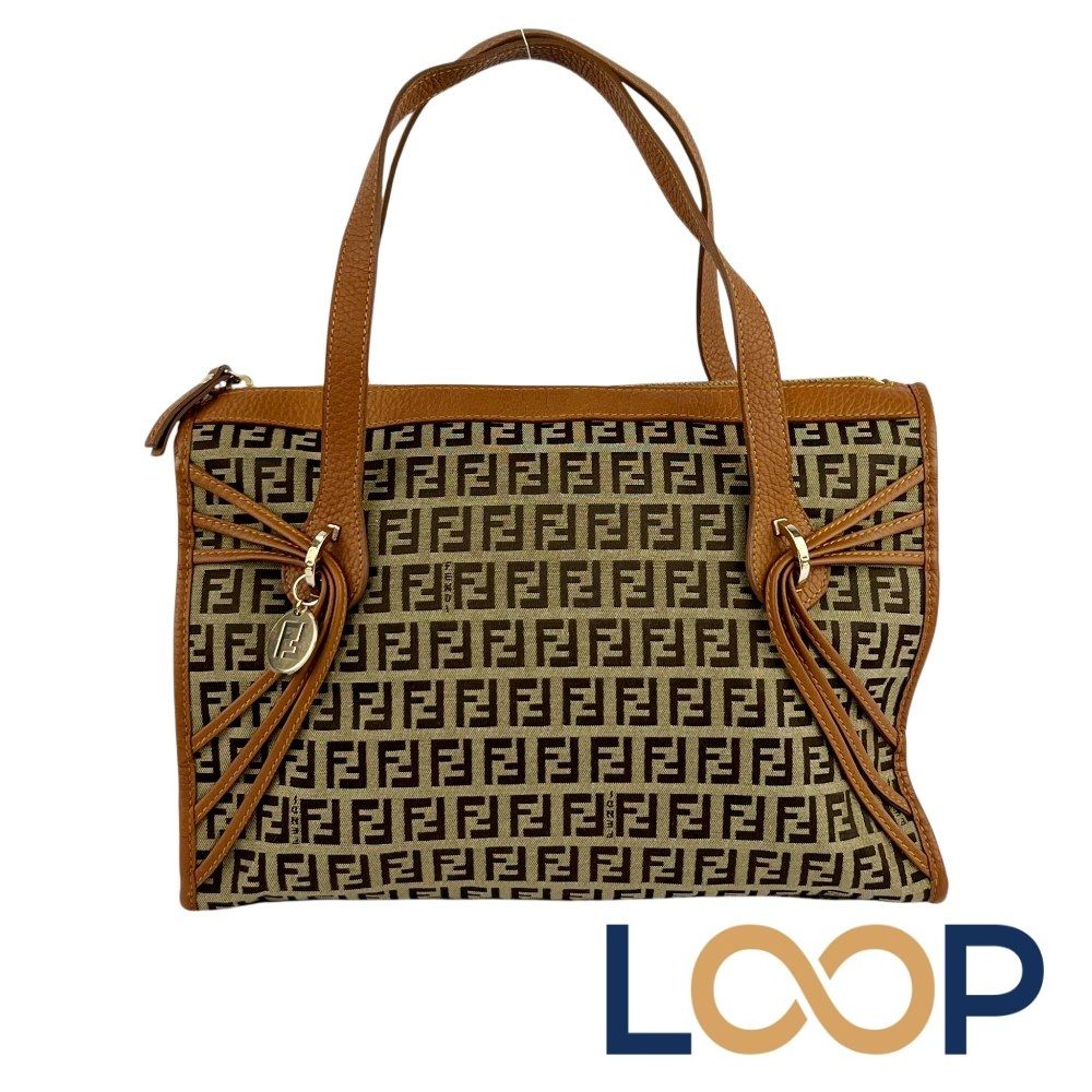 ✨FENDI✨フェンディ✨ズッキーノ✨ブラウン✨キャンバス✨トートバッグ✨ フェンディ □美品□ トート バッグ ハンド カバン 鞄 ズッキーノ