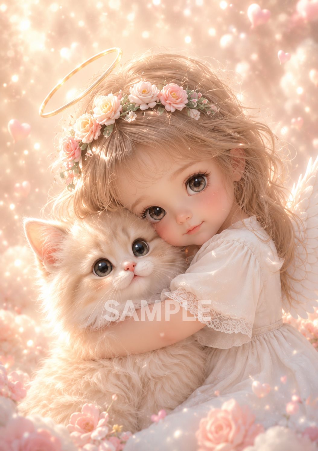 763 天使と子猫♡幻想的で癒されるアート ポスター・インテリア・2L