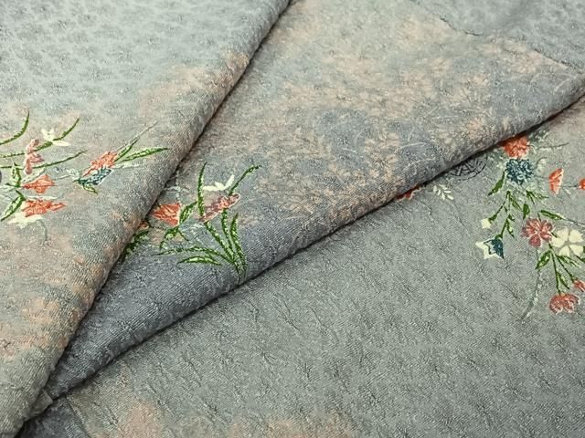 平和屋着物▽上質な小紋　単衣　ふくれ織　花籬文　正絹　逸品　未使用　AABJ6175jh
