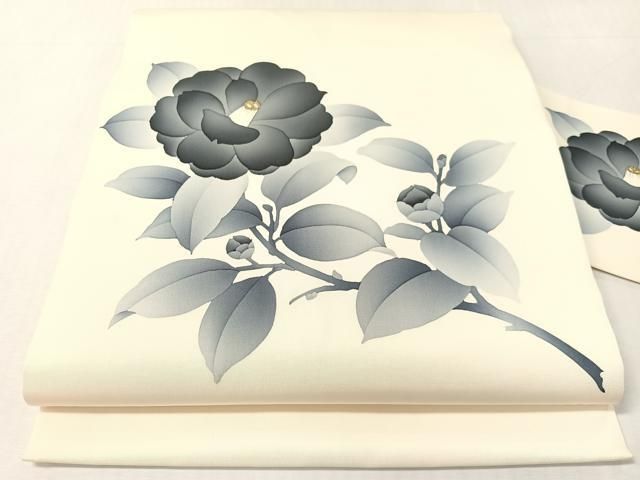 平和屋着物●塩瀬　九寸名古屋帯　ろうけつ染　枝椿　金彩　正絹　逸品　CABK4439vp