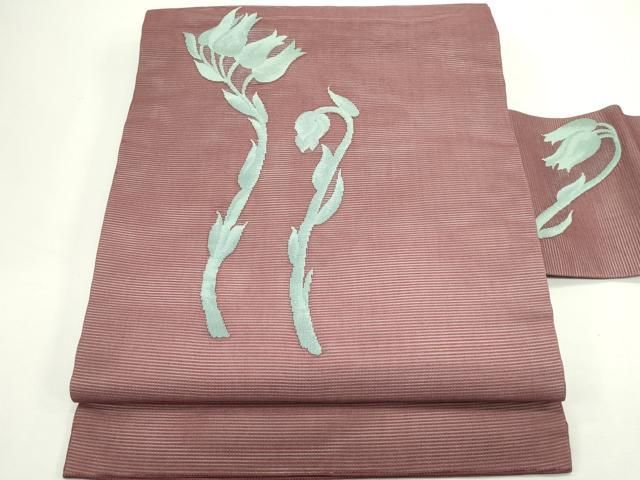 平和屋着物＊夏物　九寸名古屋帯　草花文　正絹　逸品　CABJ9035rv