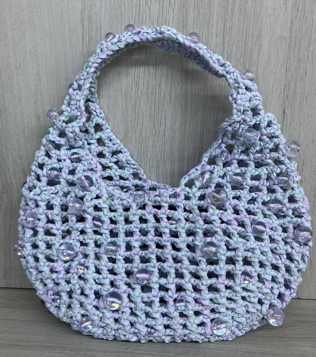 SUSAN FANG スーザンファン CROCHET BEADED HANDBAG クロシェット ビーズ ハンドバッグ ブルー パープル パステルカラー リボン編み込み